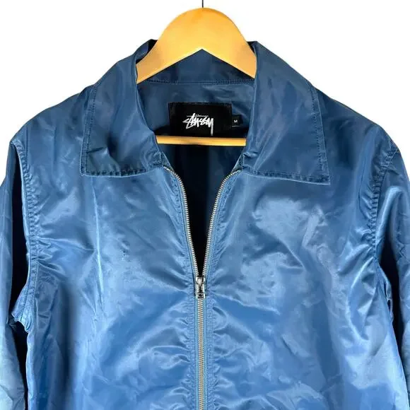 Stussy Blue Satin Full Zip Coaches Jacket Men’s M - Designer Streetwear Skater - Picture 9 of 14